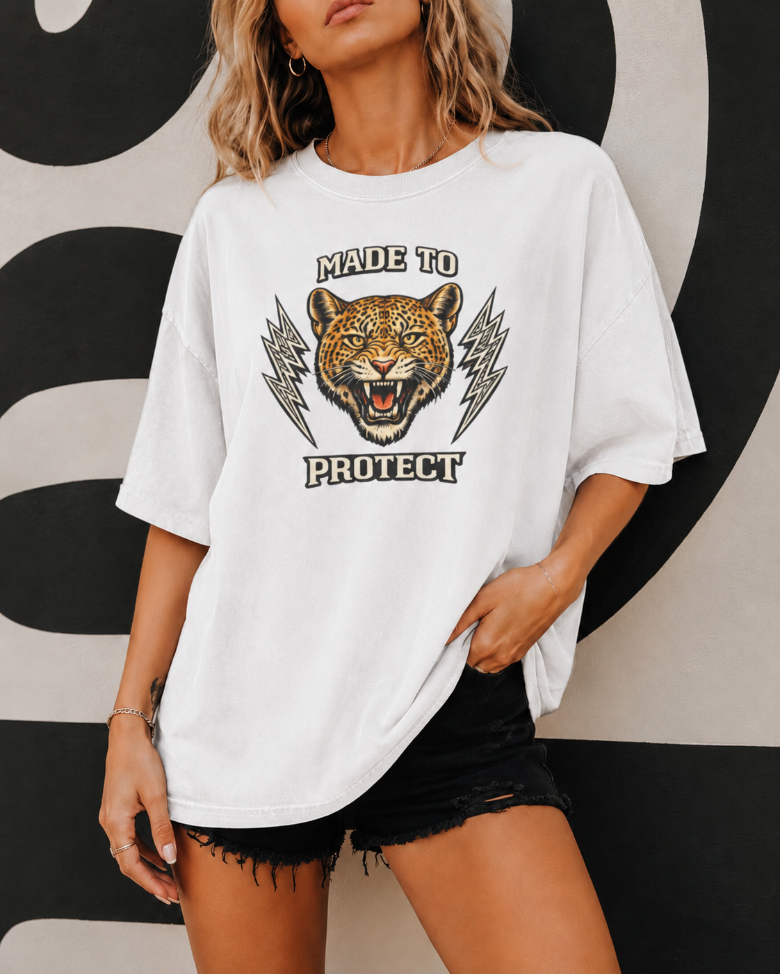 Made To Protect Jaguar Head Vintage Lightning T-Shirt