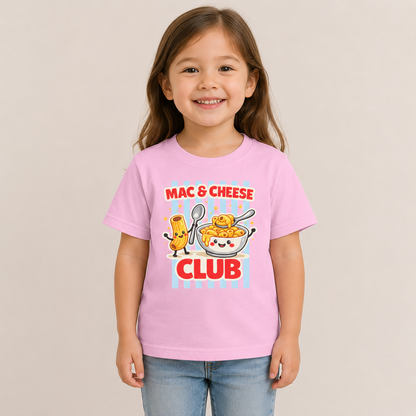 Mac & Cheese Club Toddler Tee — Cute Kids Food Graphic Shirt