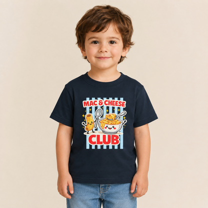 Mac & Cheese Club Toddler Tee — Cute Kids Food Graphic Shirt