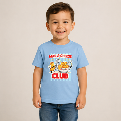Mac & Cheese Club Toddler Tee — Cute Kids Food Graphic Shirt