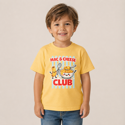 Mac & Cheese Club Toddler Tee — Cute Kids Food Graphic Shirt
