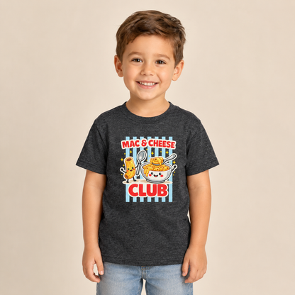 Mac & Cheese Club Toddler Tee — Cute Kids Food Graphic Shirt