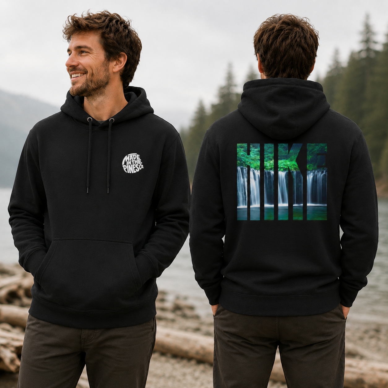 Waterfall Hike Hoodie — Nature Lover Forest Graphic