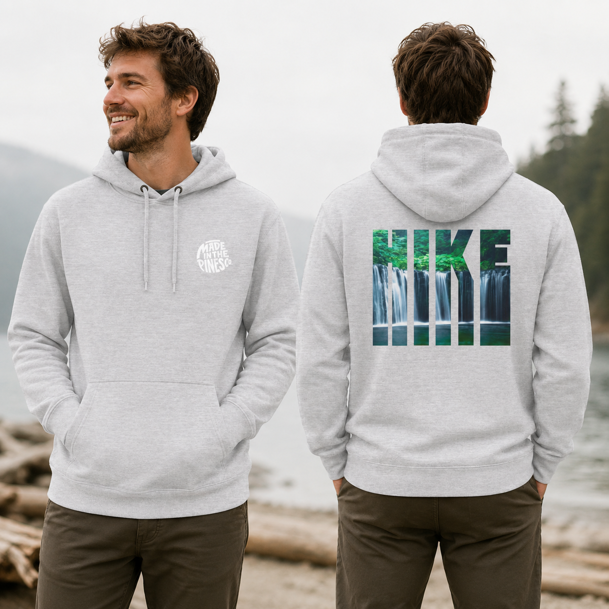 Waterfall Hike Hoodie — Nature Lover Forest Graphic