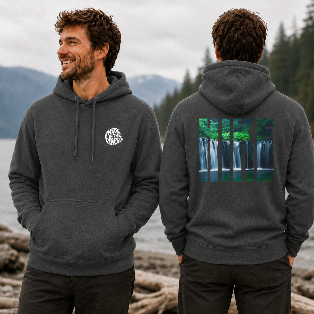Waterfall Hike Hoodie — Nature Lover Forest Graphic
