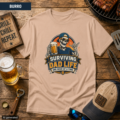 Surviving Dad Life Beer Skeleton Tee | Dad Camping BBQ Father's Day