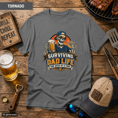 Surviving Dad Life Beer Skeleton Tee | Dad Camping BBQ Father's Day