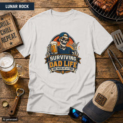 Surviving Dad Life Beer Skeleton Tee | Dad Camping BBQ Father's Day