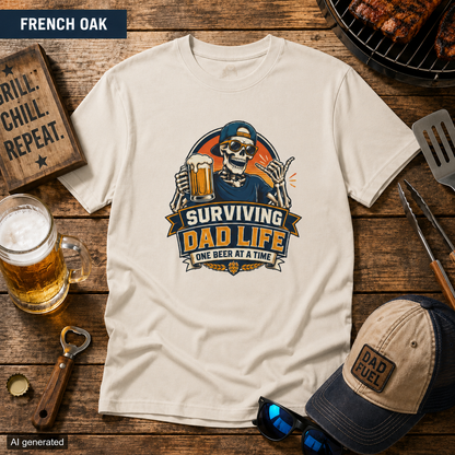 Surviving Dad Life Beer Skeleton Tee | Dad Camping BBQ Father's Day