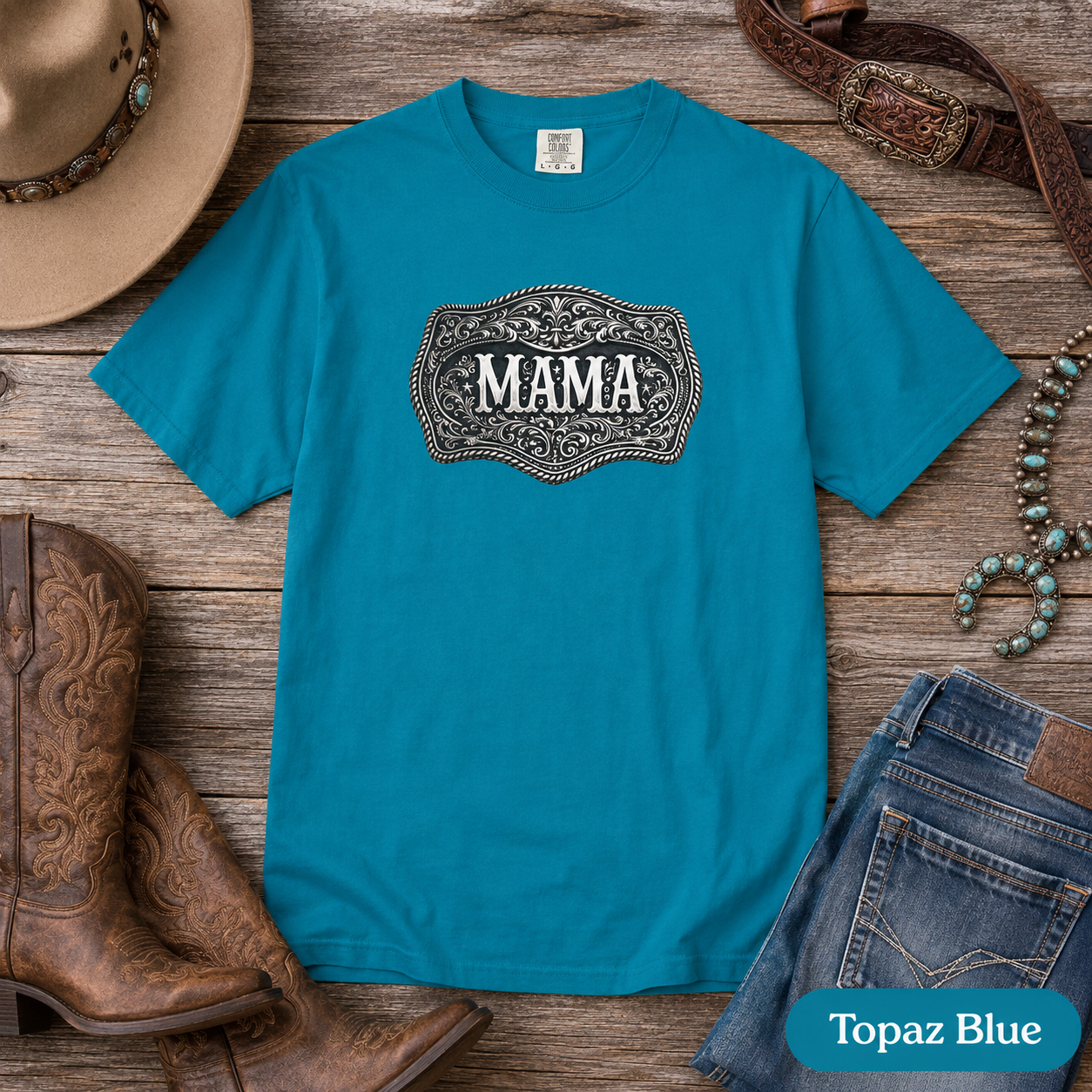 Western Belt Buckle Mama Comfort Colors T-shirt