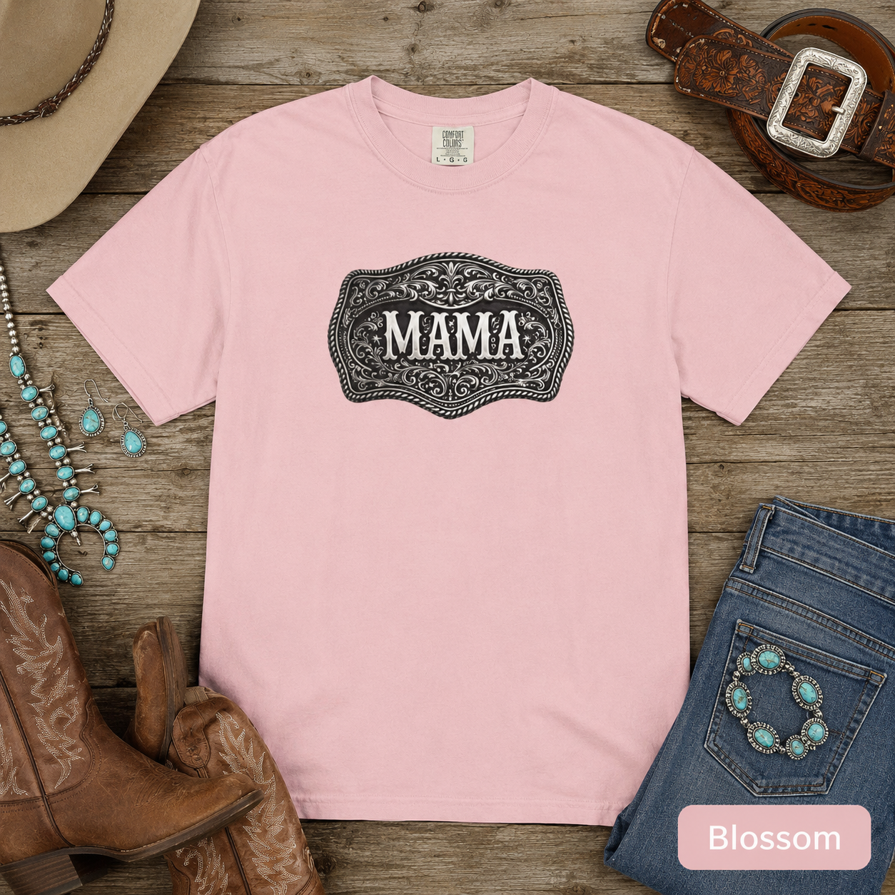 Western Belt Buckle Mama Comfort Colors T-shirt