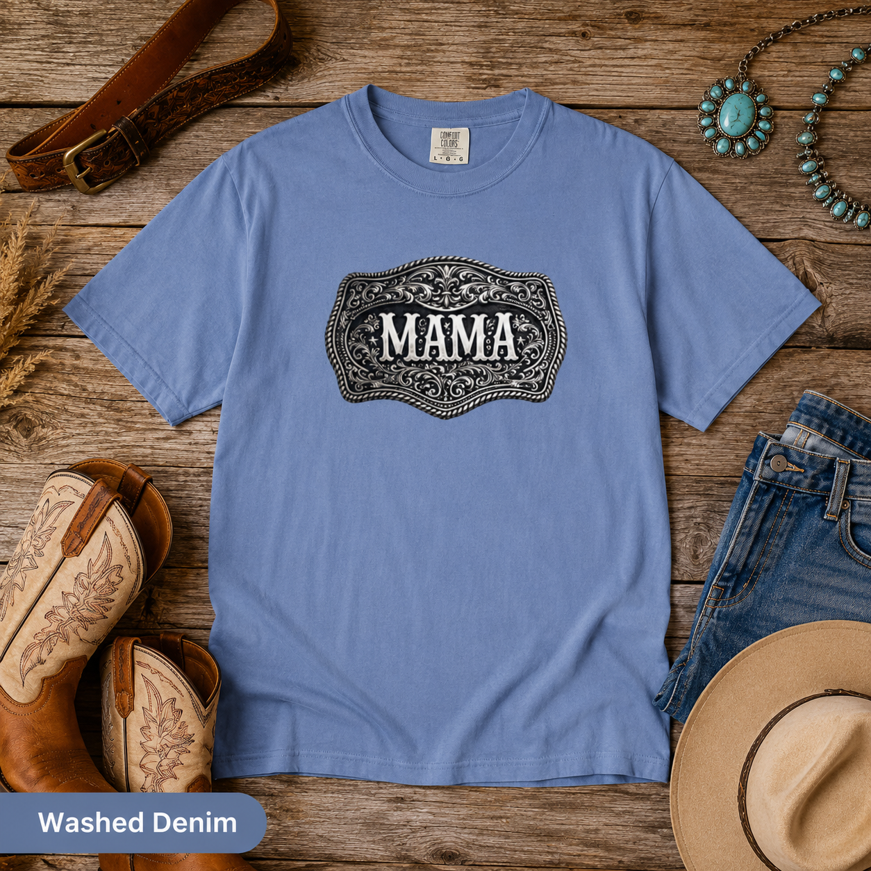 Western Belt Buckle Mama Comfort Colors T-shirt