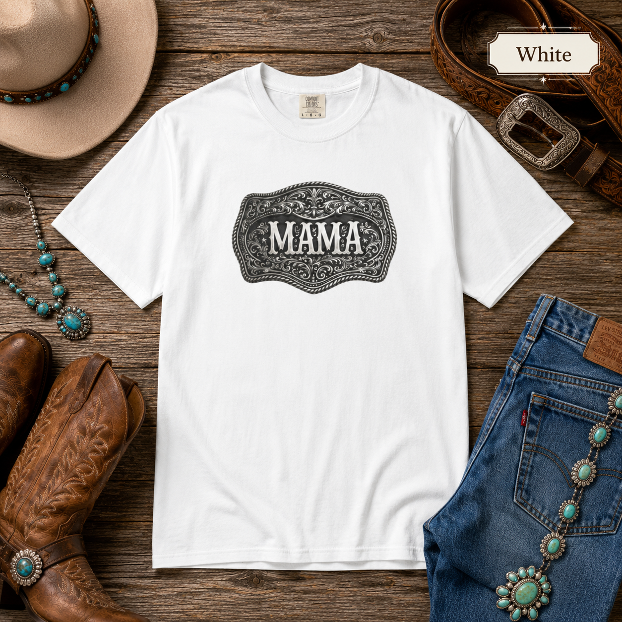 Western Belt Buckle Mama Comfort Colors T-shirt