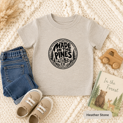 Made in the Pines Toddler Tee — Pine Tree Badge Shirt