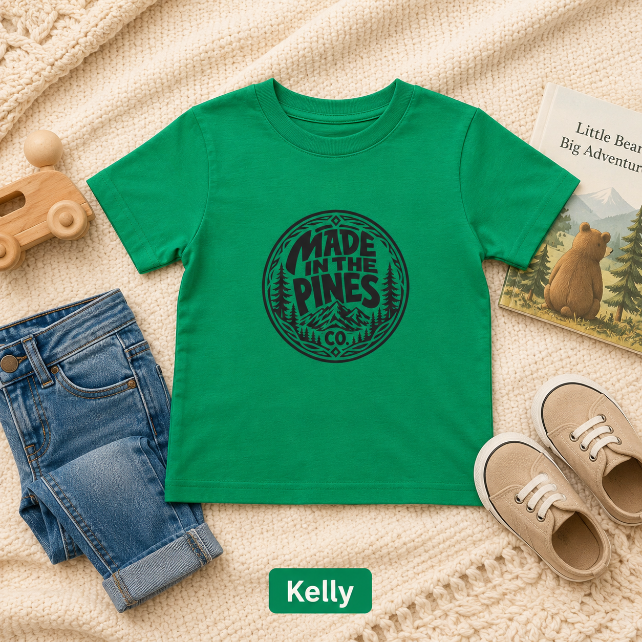 Made in the Pines Toddler Tee — Pine Tree Badge Shirt