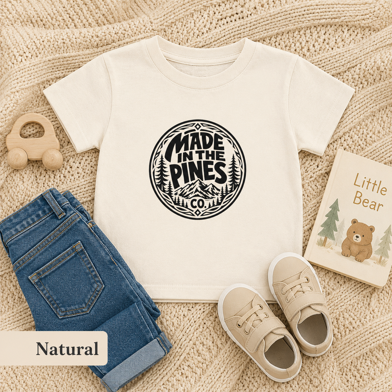 Made in the Pines Toddler Tee — Pine Tree Badge Shirt