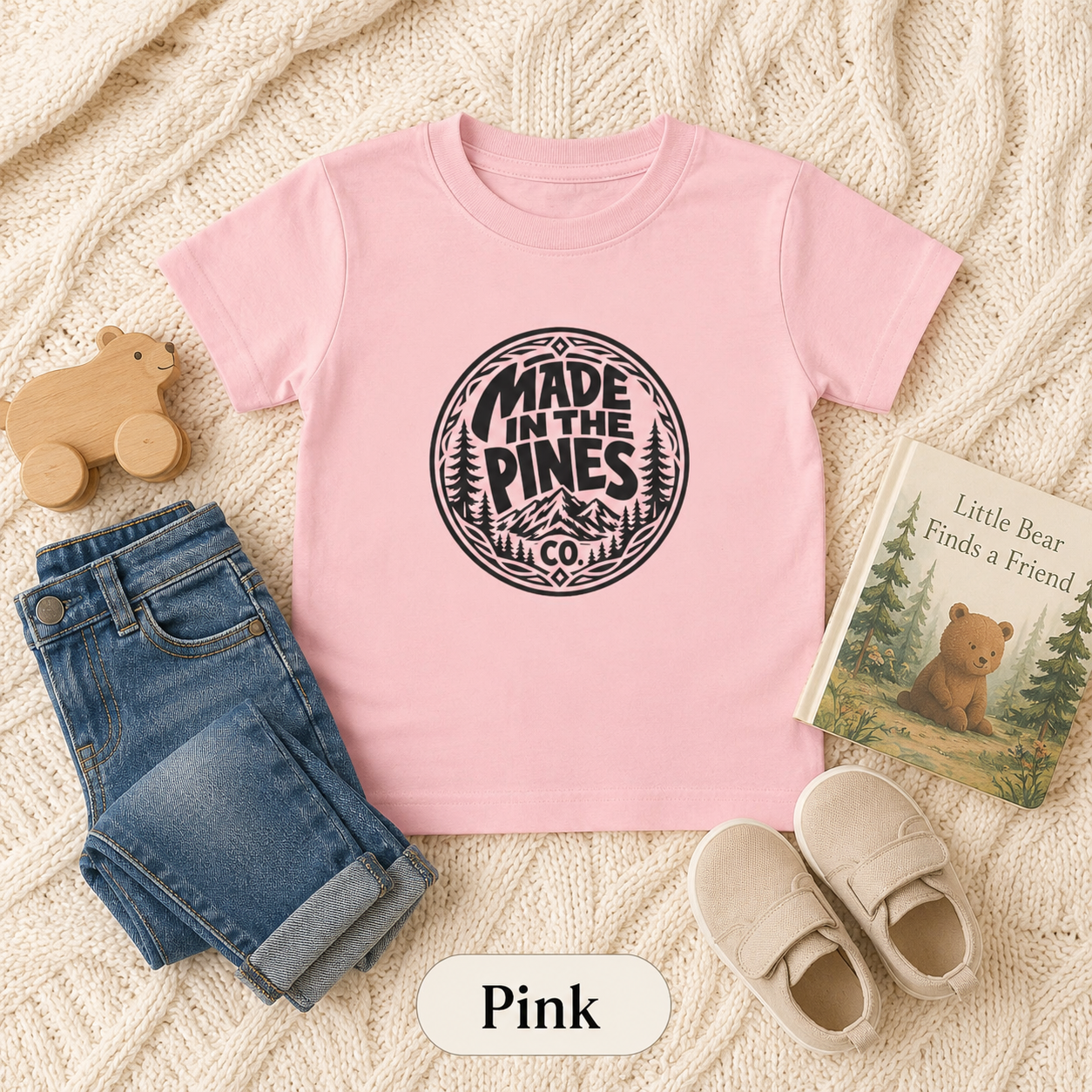 Made in the Pines Toddler Tee — Pine Tree Badge Shirt