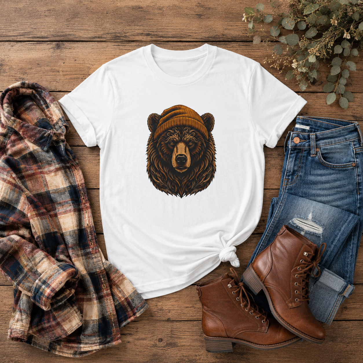 Outdoorsy Bear Camping Cabin Hiking Tee
