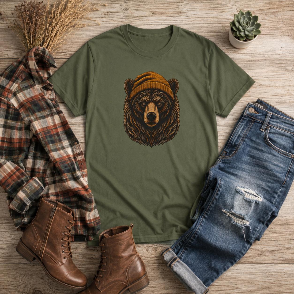 Outdoorsy Bear Camping Cabin Hiking Tee