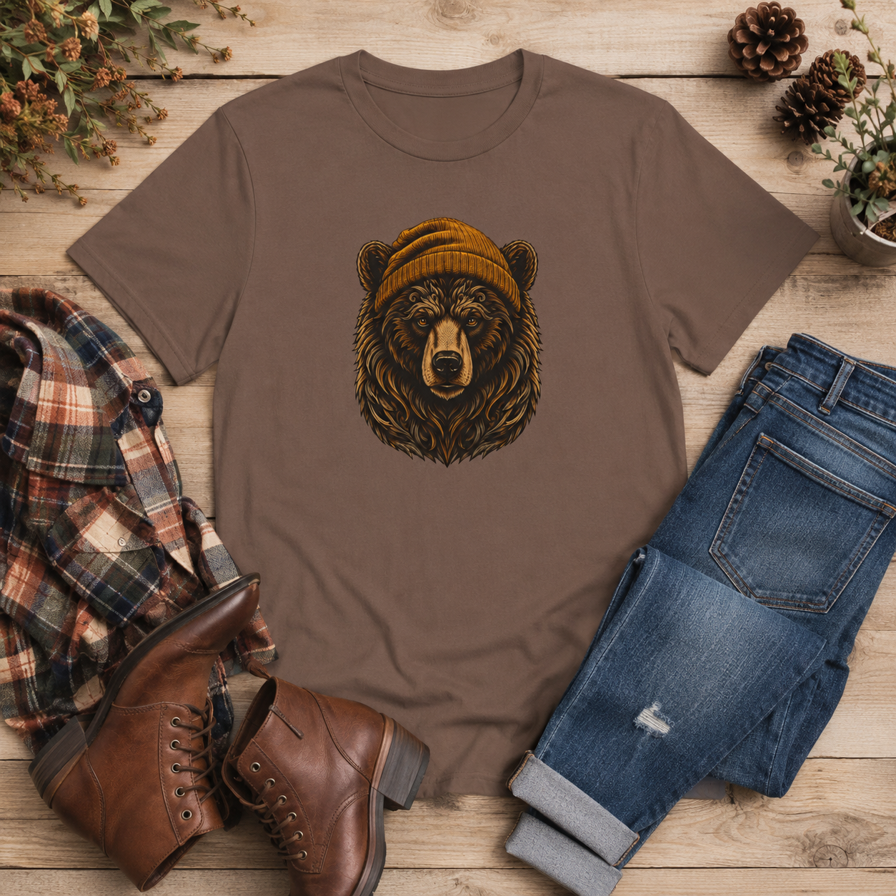 Outdoorsy Bear Camping Cabin Hiking Tee