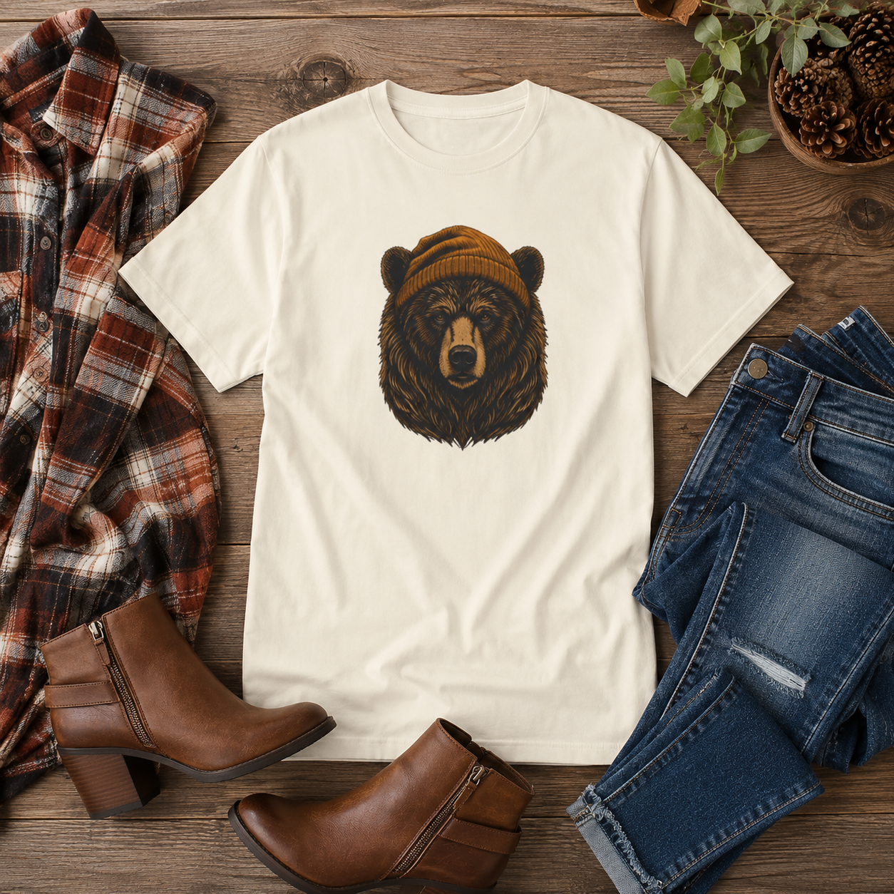 Outdoorsy Bear Camping Cabin Hiking Tee