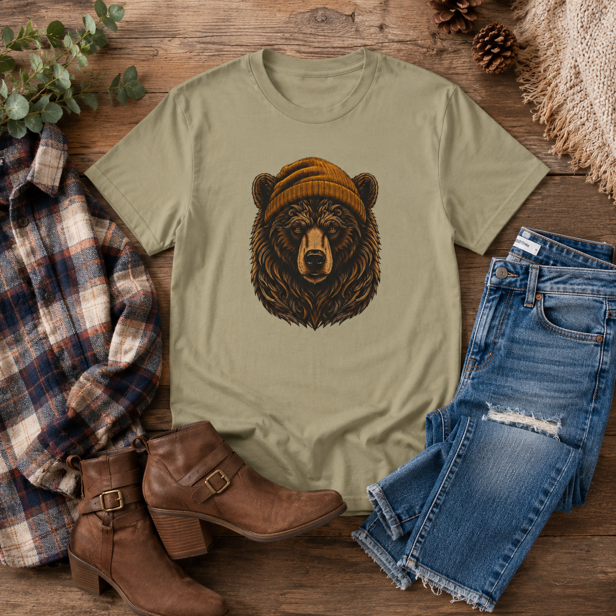 Outdoorsy Bear Camping Cabin Hiking Tee