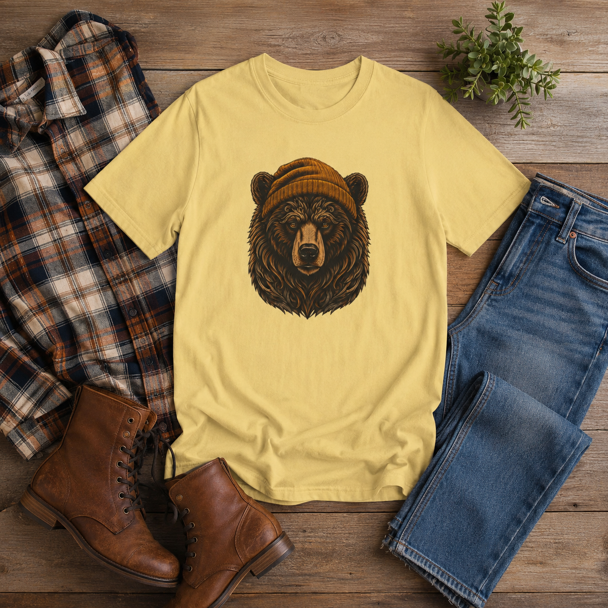 Outdoorsy Bear Camping Cabin Hiking Tee