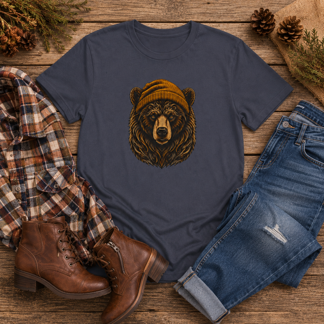 Outdoorsy Bear Camping Cabin Hiking Tee