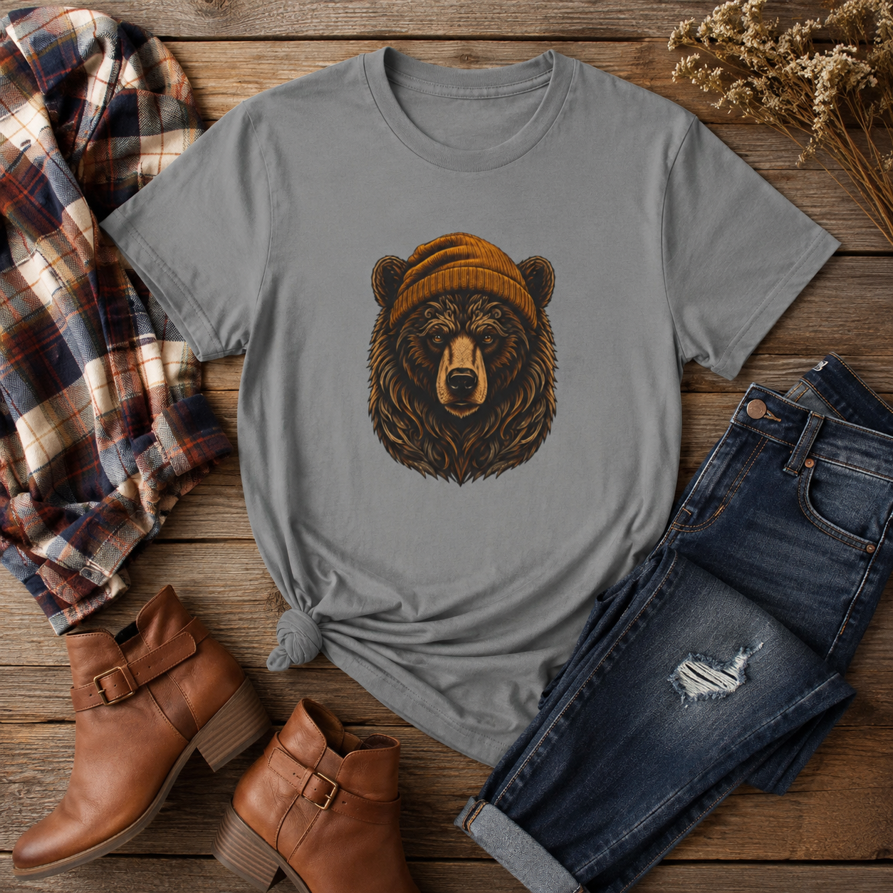 Outdoorsy Bear Camping Cabin Hiking Tee