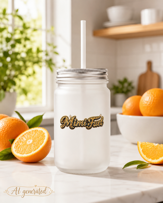 Mason Jar Tumbler – Mimi Fuel Logo Glass Jar with Lid & Straw