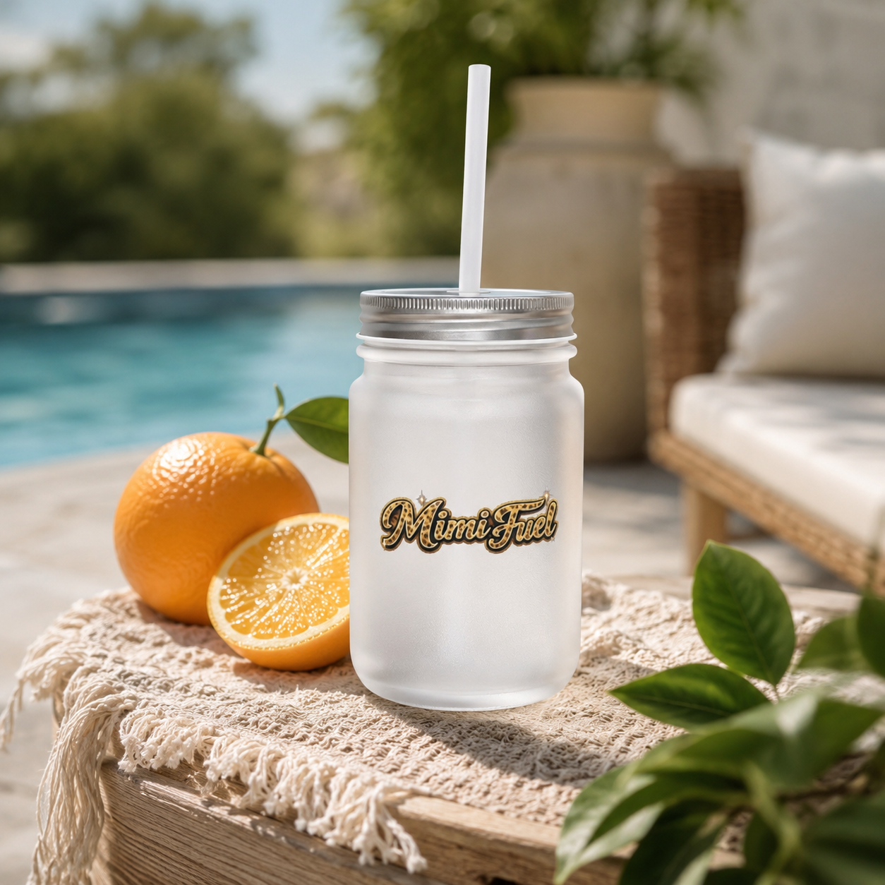 Mason Jar Tumbler – Mimi Fuel Logo Glass Jar with Lid & Straw