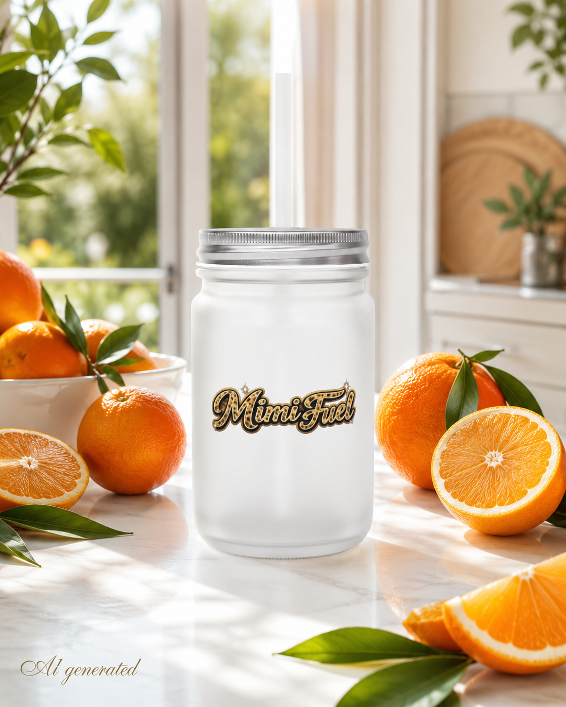 Mason Jar Tumbler – Mimi Fuel Logo Glass Jar with Lid & Straw