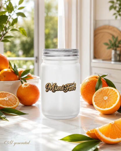Mason Jar Tumbler – Mimi Fuel Logo Glass Jar with Lid & Straw