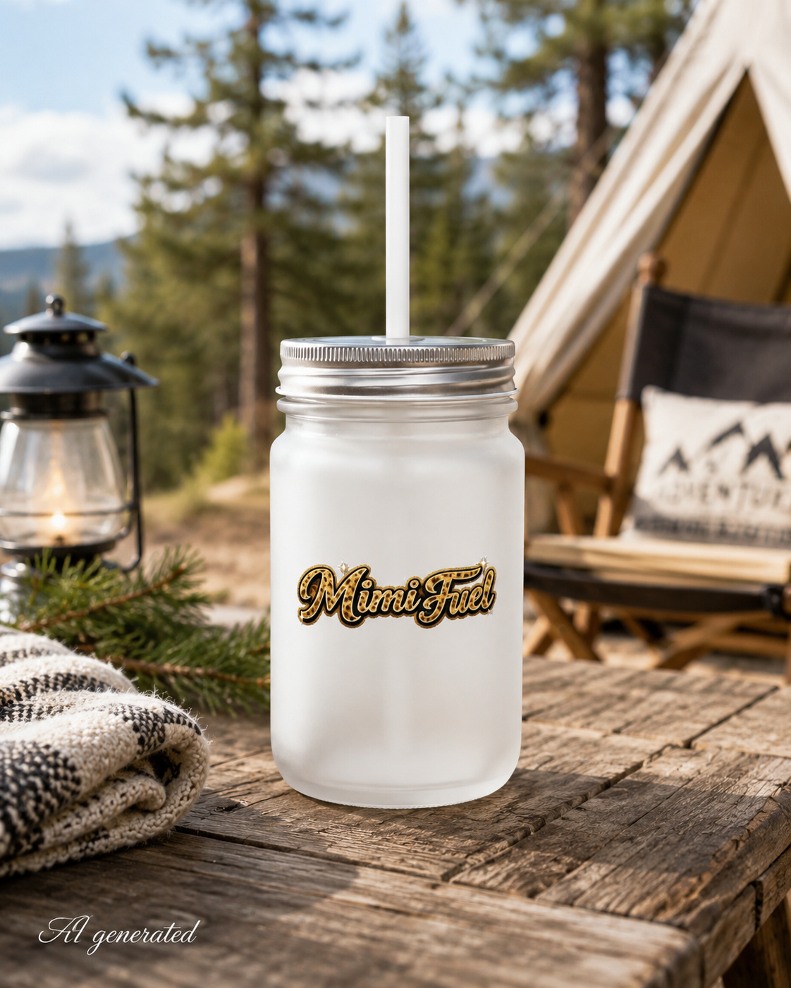 Mason Jar Tumbler – Mimi Fuel Logo Glass Jar with Lid & Straw