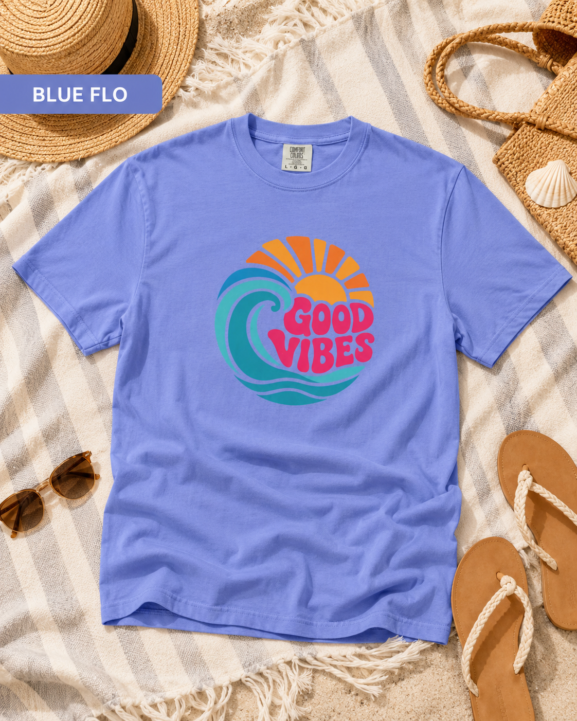 Good Vibes Ocean Retro Beach Graphic T-shirt — Summer Wave Coastal Vacation Tee
