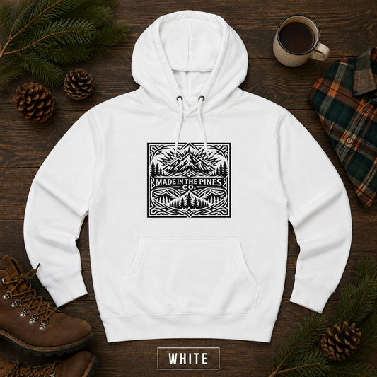 PNW Mountain Badge Hoodie — Three-Panel Fleece, Center Chest