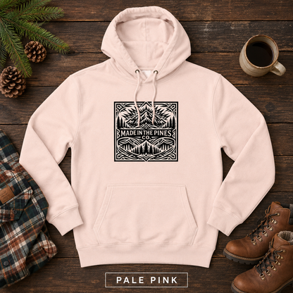 PNW Mountain Badge Hoodie — Three-Panel Fleece, Center Chest