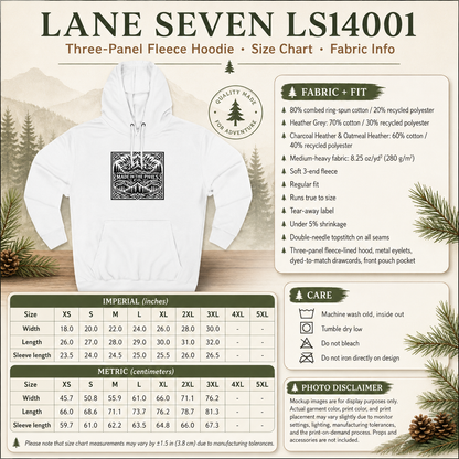 PNW Mountain Badge Hoodie — Three-Panel Fleece, Center Chest