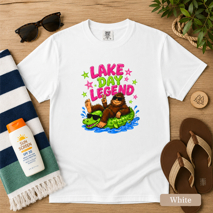 Lake Day Legend Bigfoot on Alligator Floatie T-Shirt