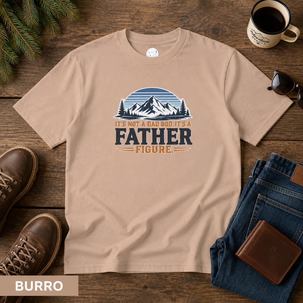 Father Figure mountain design heavyweight T-Shirt | Camping Outdoors Typography