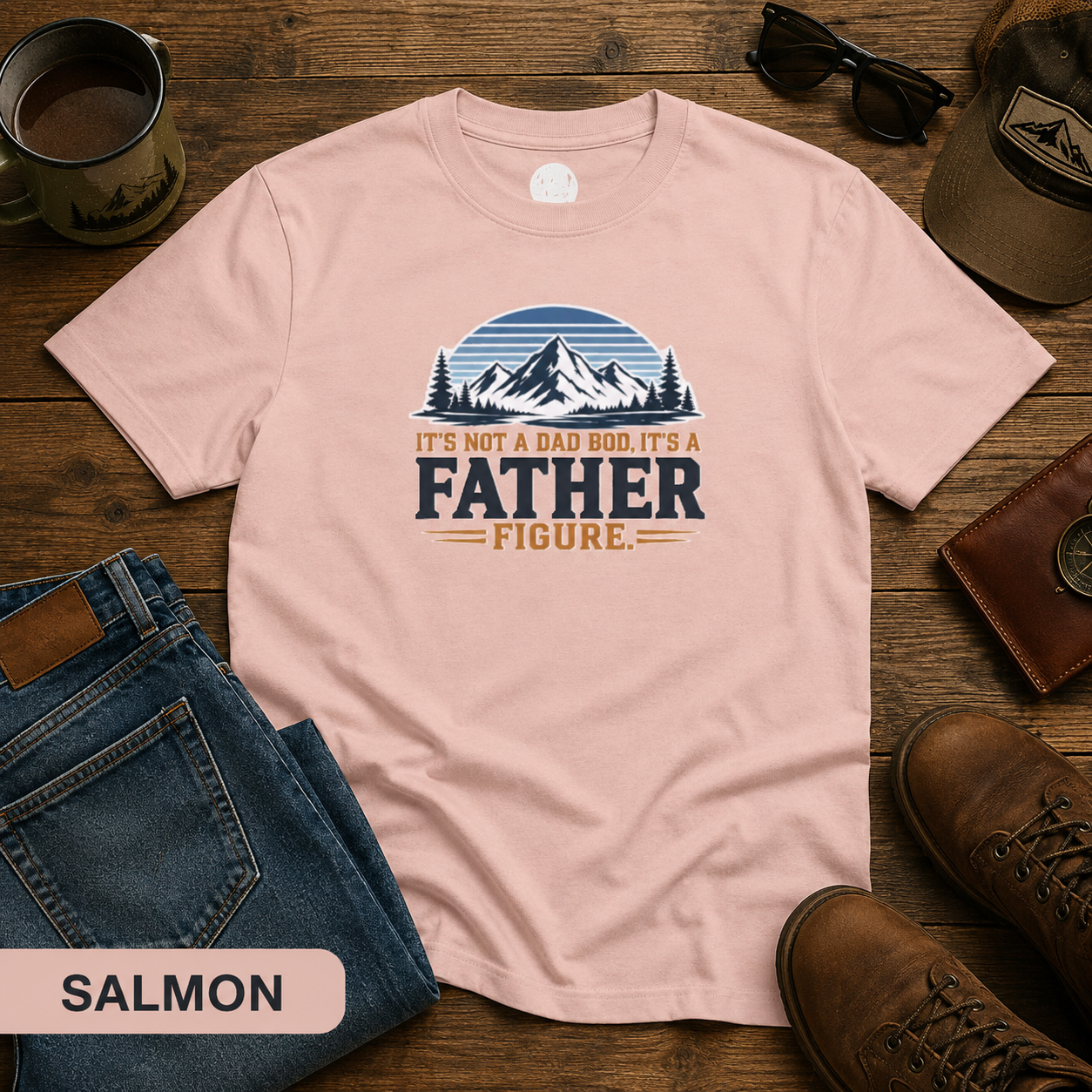 Father Figure mountain design heavyweight T-Shirt | Camping Outdoors Typography