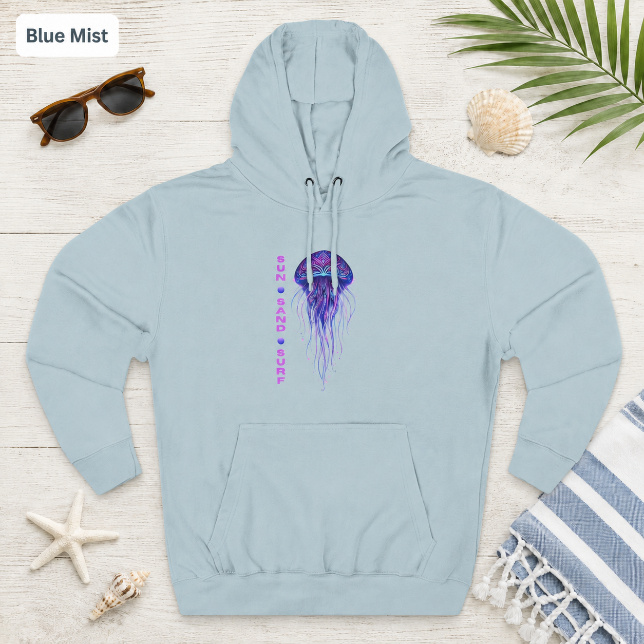 Jellyfish Sun Sand Surf Hoodie — Three-Panel Fleece Pullover