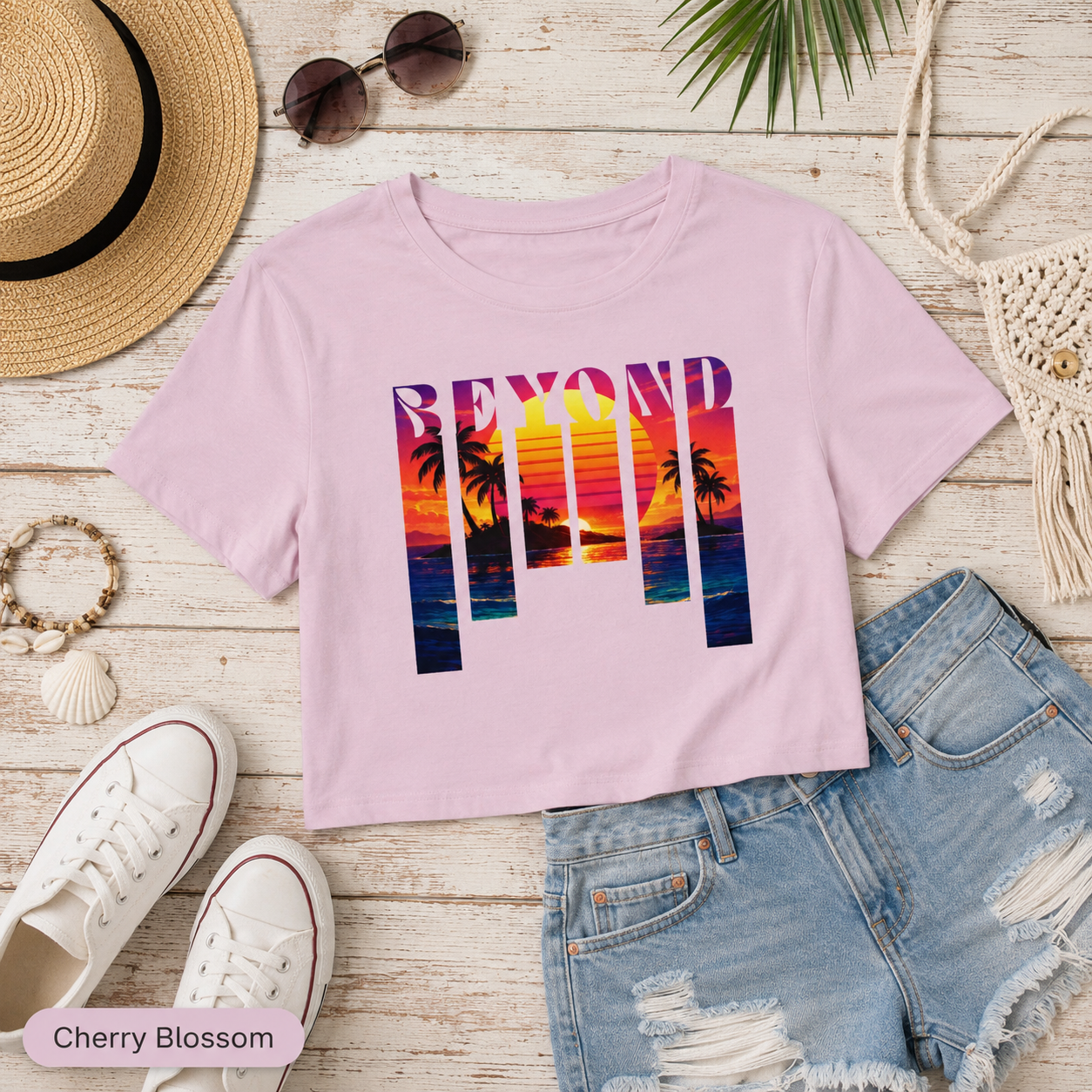 Beyond Summer Tee, Tropical Sunset Palm Graphic Shirt
