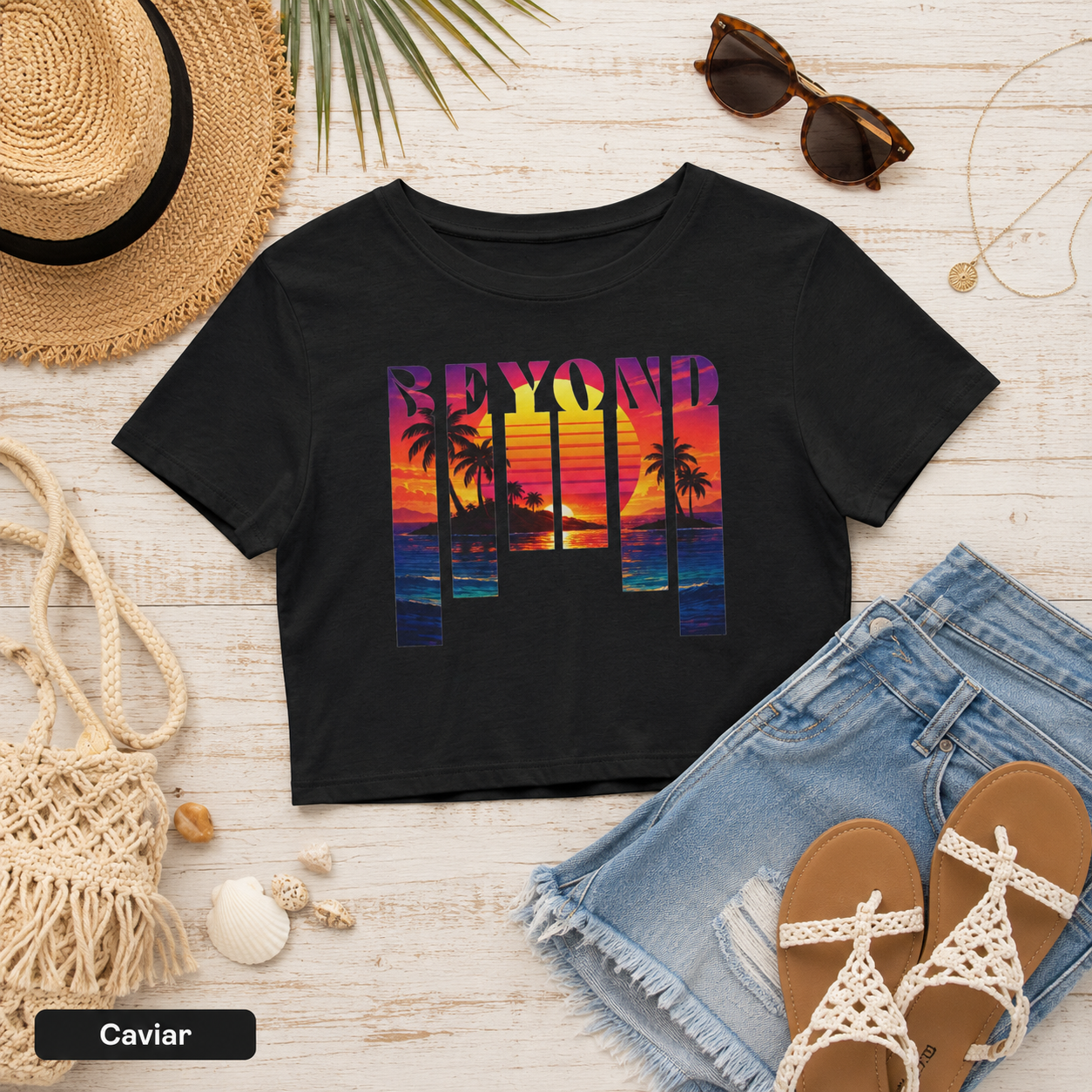 Beyond Summer Tee, Tropical Sunset Palm Graphic Shirt