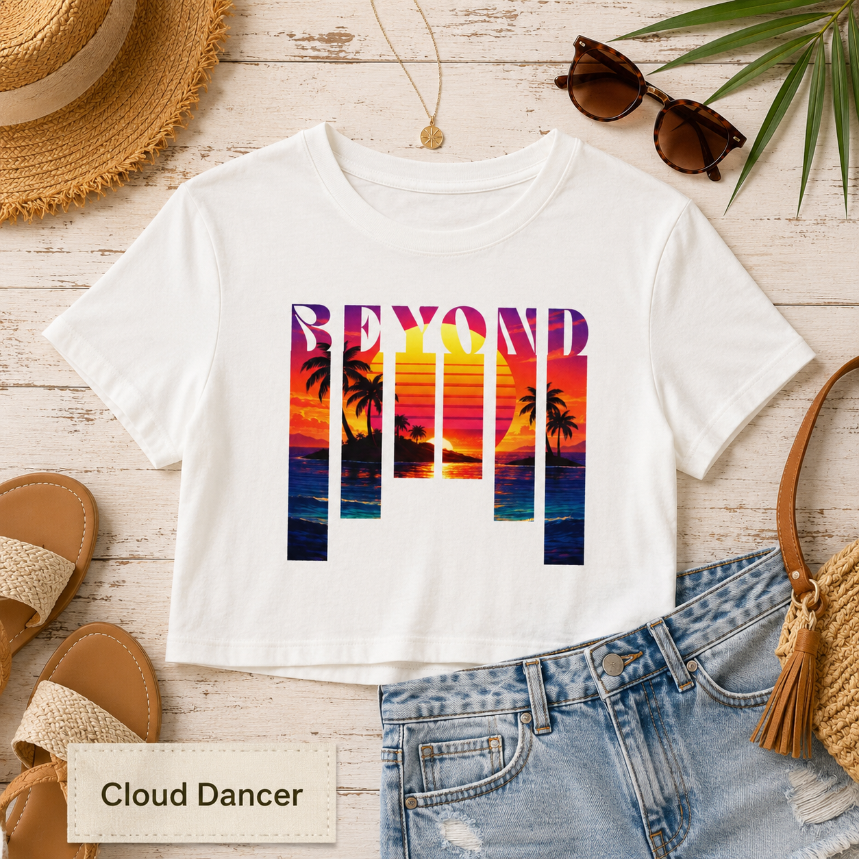 Beyond Summer Tee, Tropical Sunset Palm Graphic Shirt
