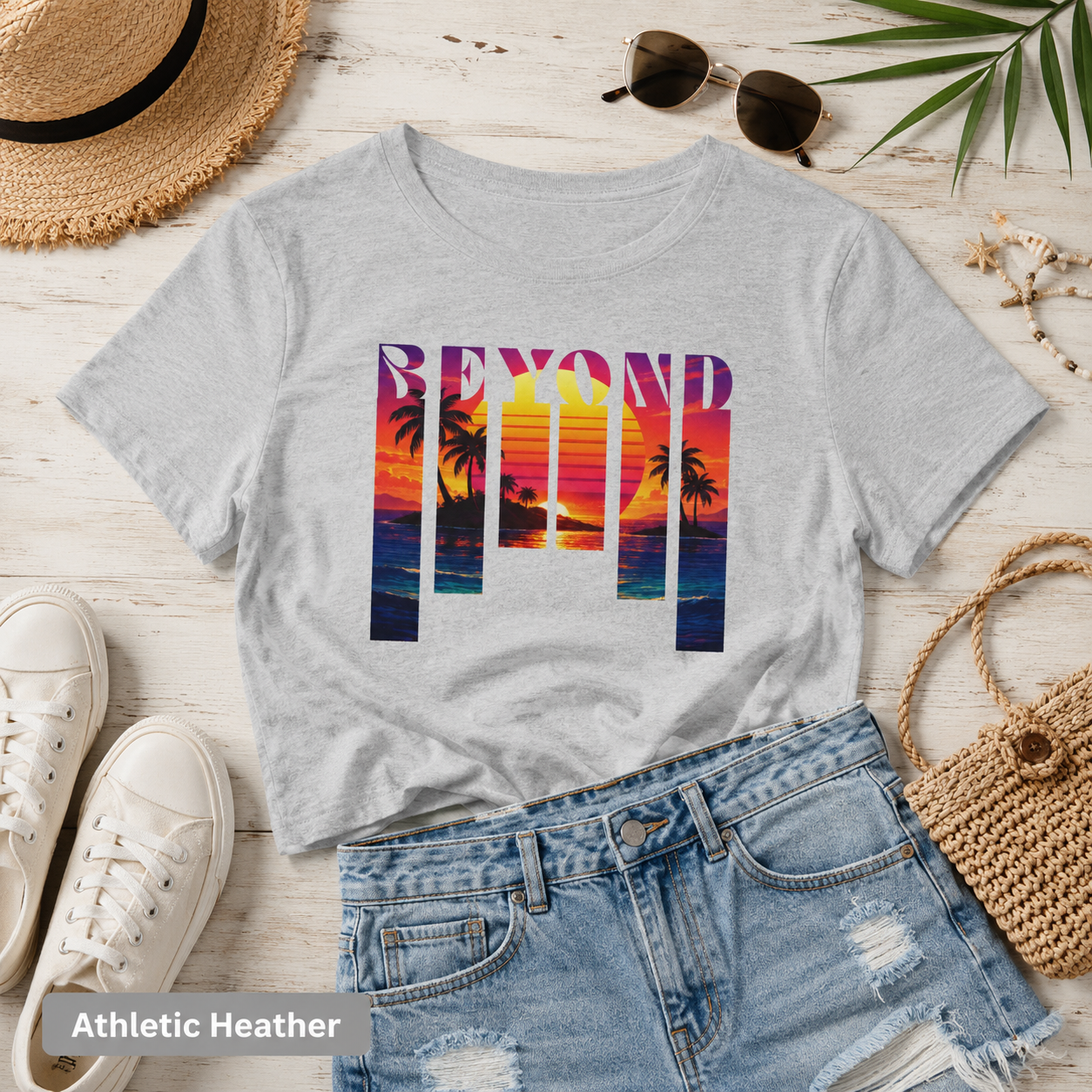 Beyond Summer Tee, Tropical Sunset Palm Graphic Shirt
