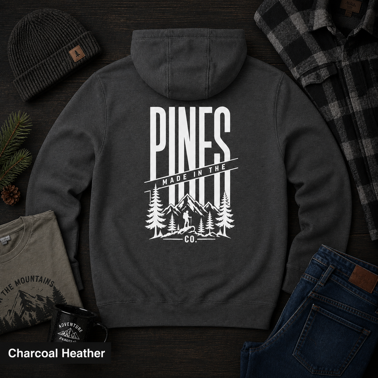 Pines Mountain Forest Oversized Three-Panel Fleece Hoodie