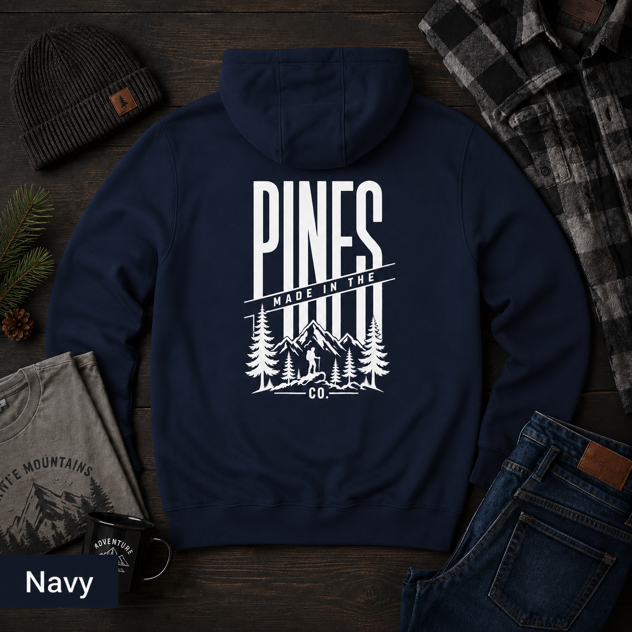 Pines Mountain Forest Oversized Three-Panel Fleece Hoodie