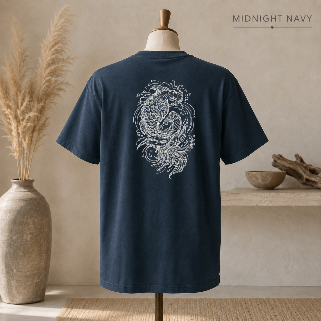 Koi Fish Kanji T-Shirt — Minimal Japanese Ink Style