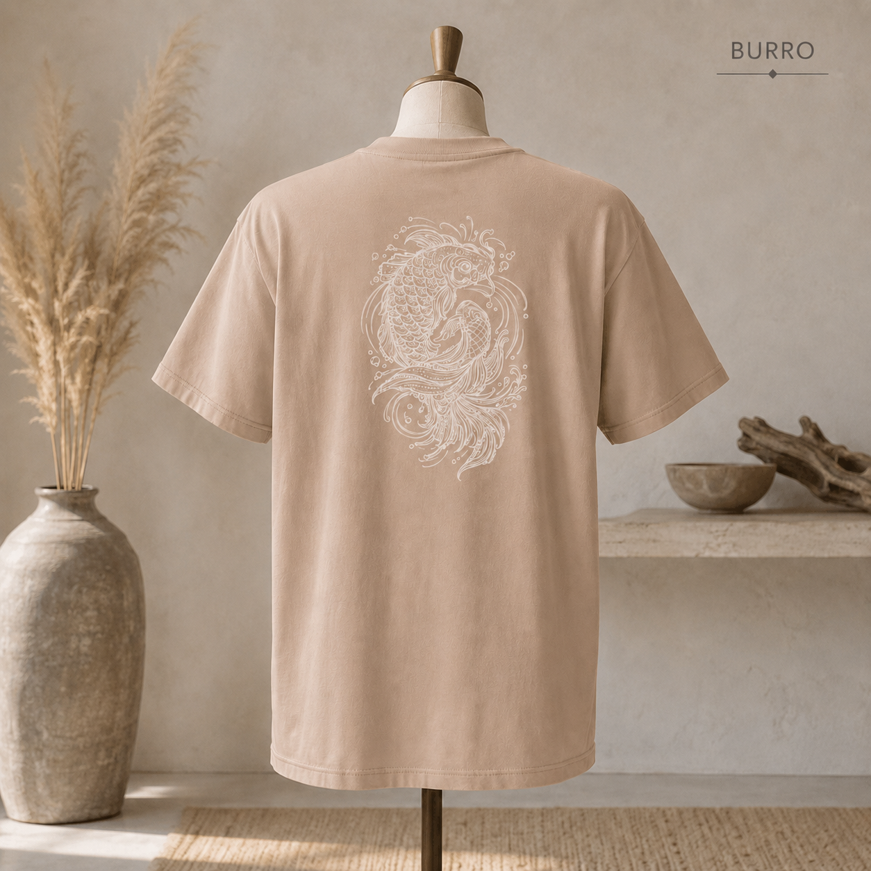 Koi Fish Kanji T-Shirt — Minimal Japanese Ink Style